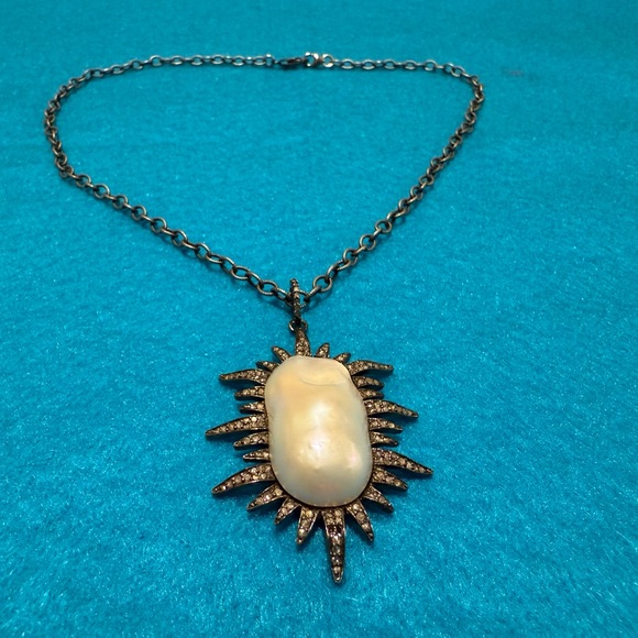Baroque large pearl pendant with diamonds/crystals